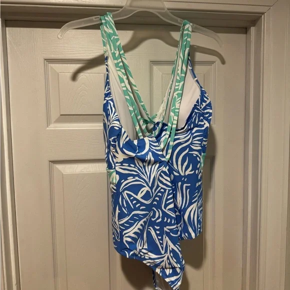 Plus Size La Blanca Blue and Green One Piece Swimwear V-Neck Design- NWOT - Picture 2 of 4